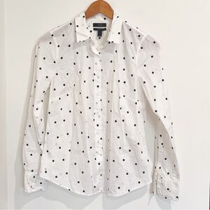 NWT J. Crew Button Down Perfect Cotton Long Sleeve Shirt in Polka Dot